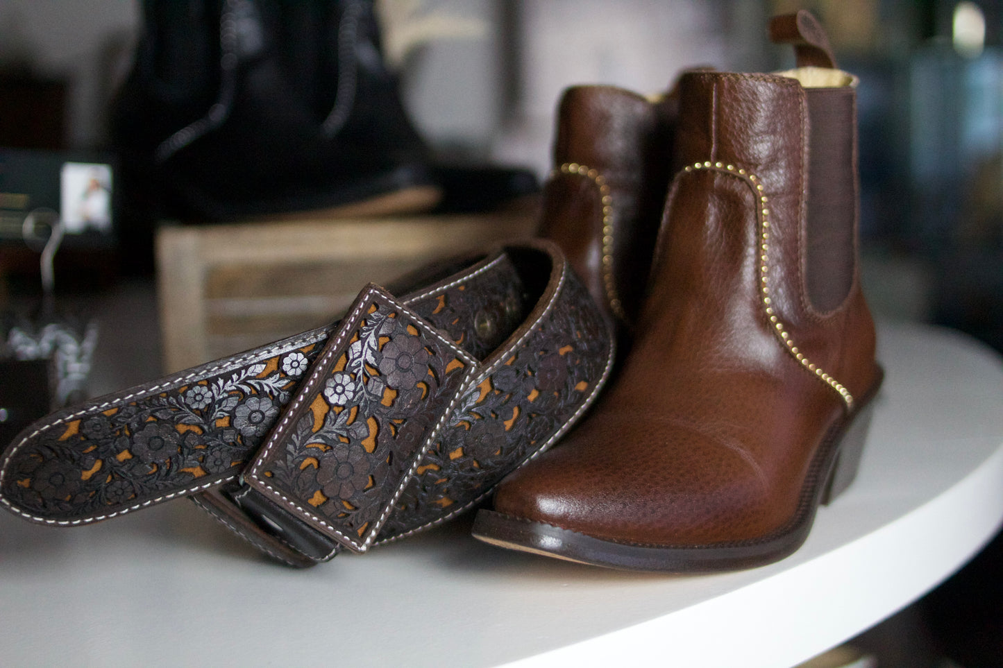 "Flor del Campo" Tooled Leather Belt