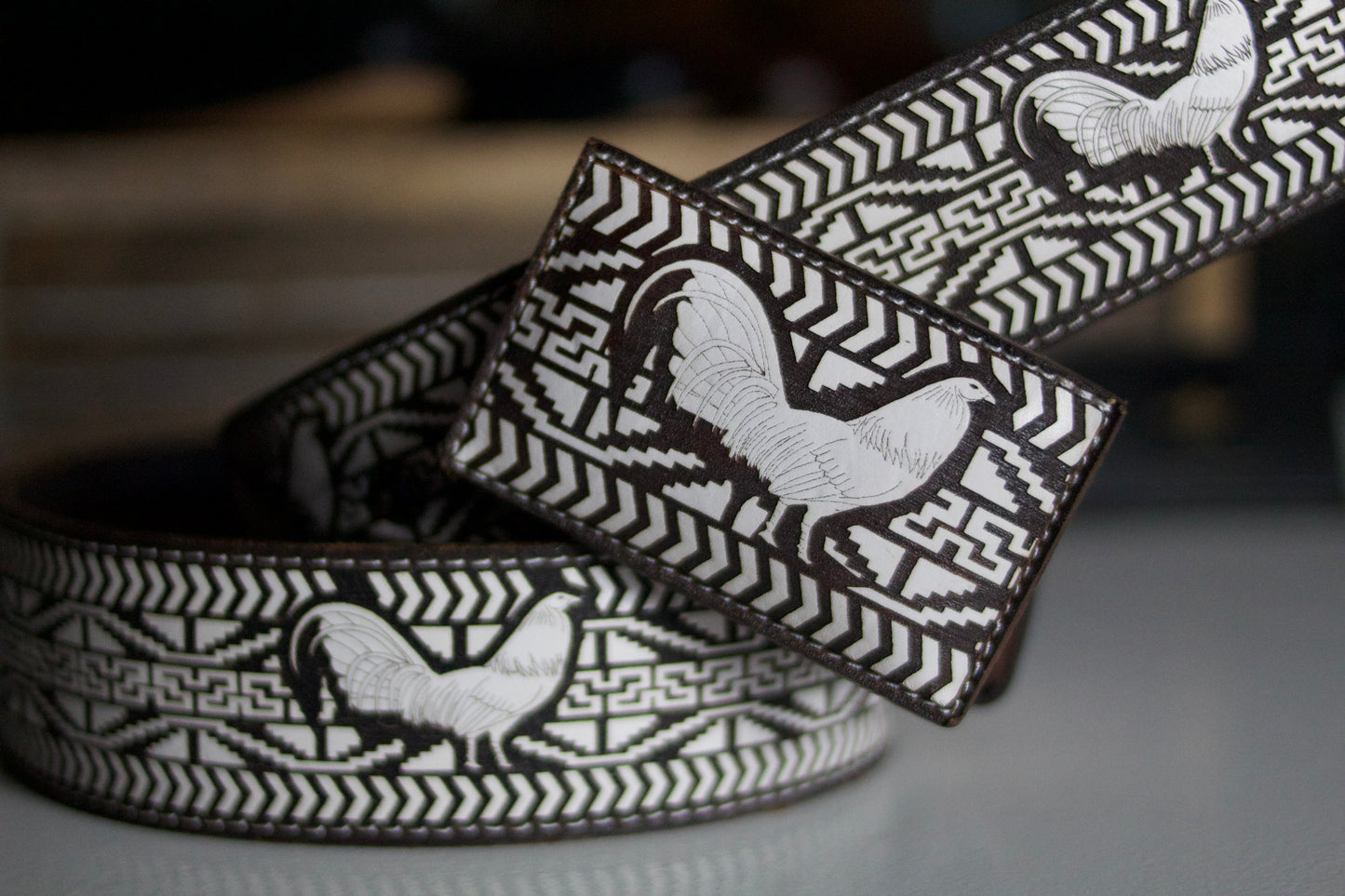 "Gallo Fino" Embossed Leather Belt