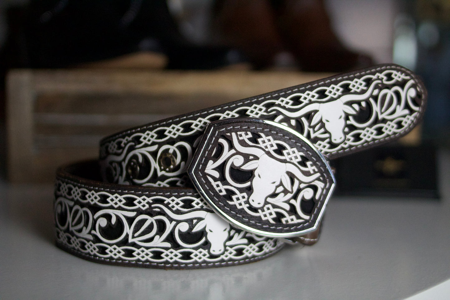 "Toro Bravo" Embossed Leather Belt