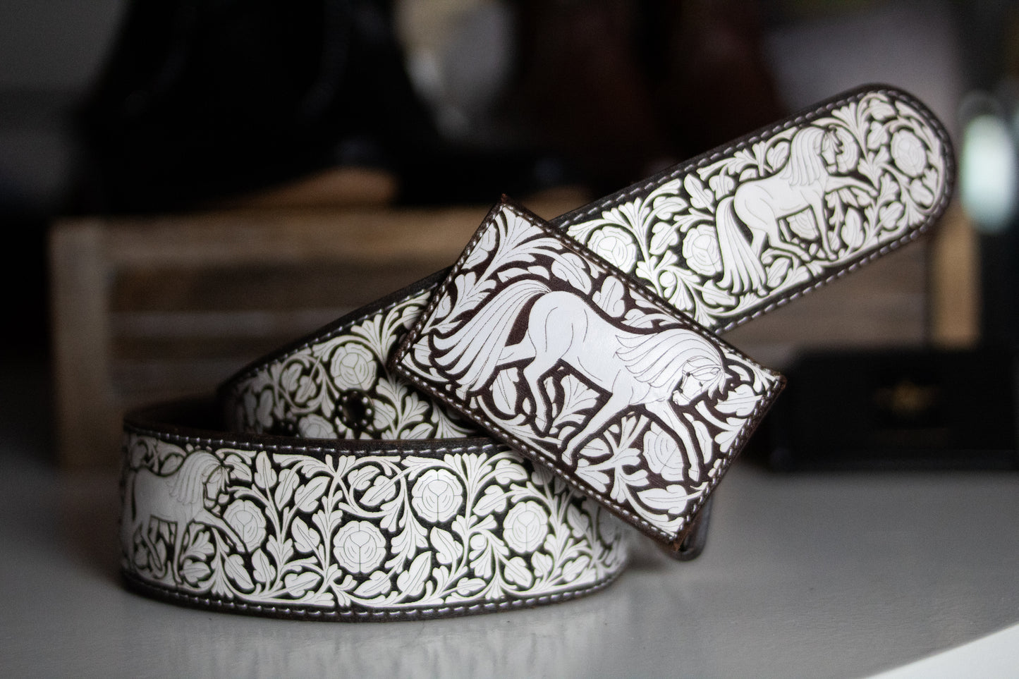 "Caballo Real" Embossed Leather Belt