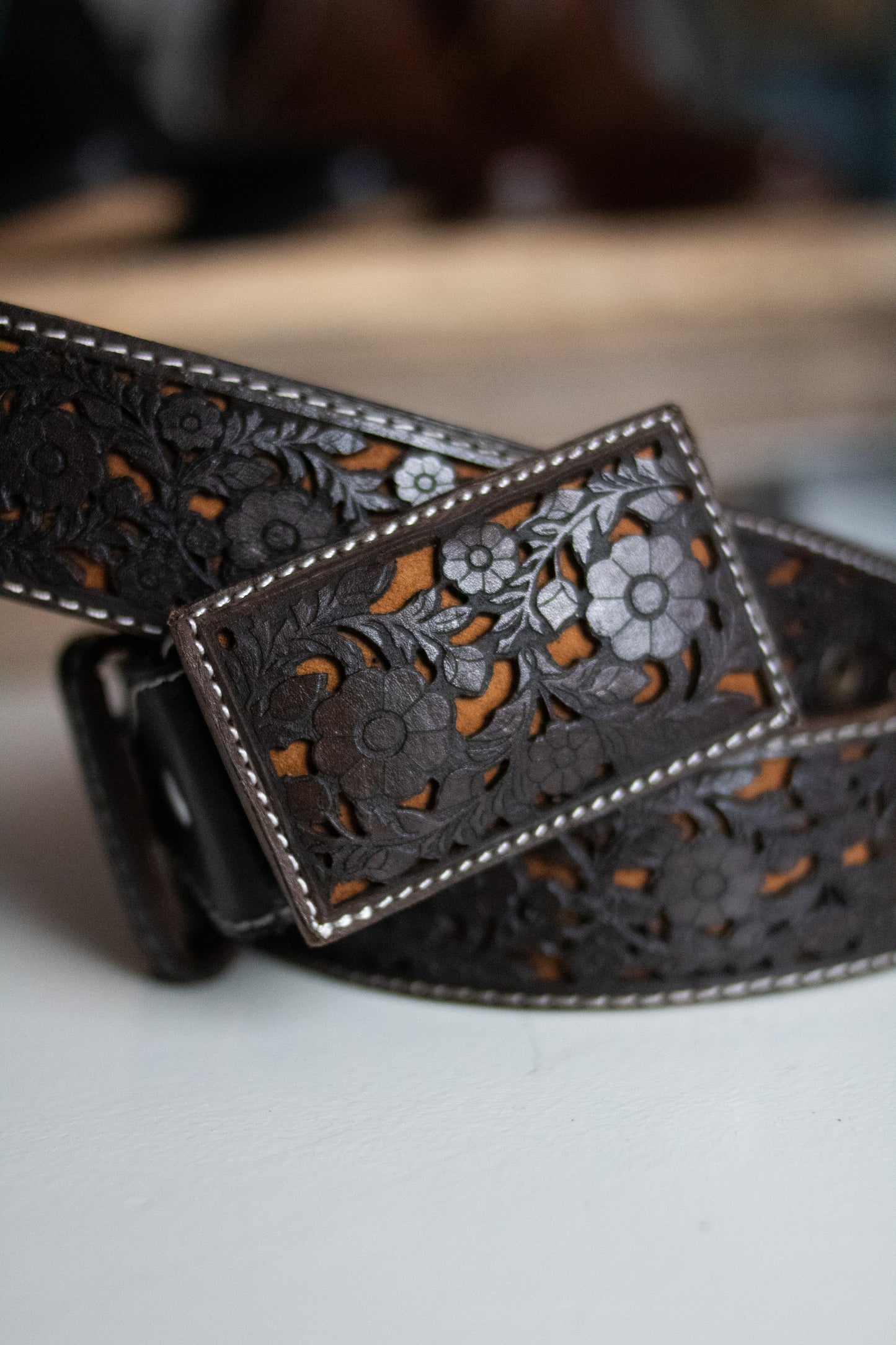 "Flor del Campo" Tooled Leather Belt
