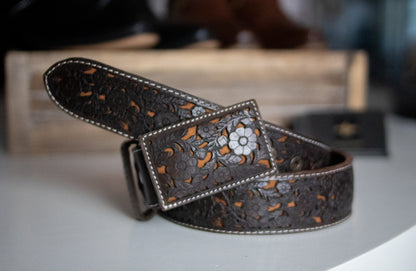 "Flor del Campo" Tooled Leather Belt