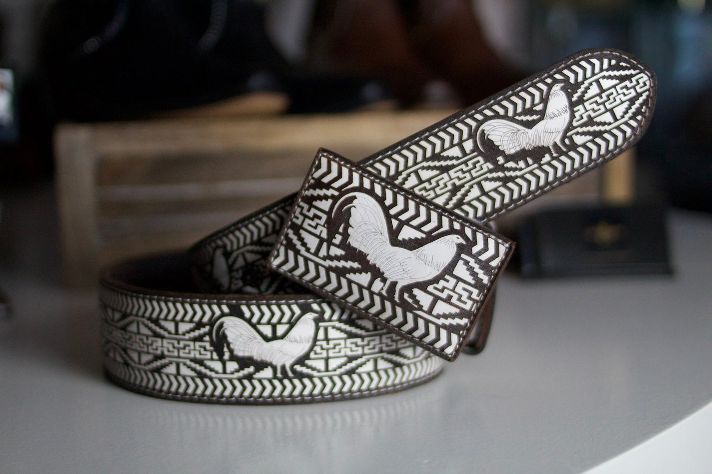 "Gallo Fino" Embossed Leather Belt