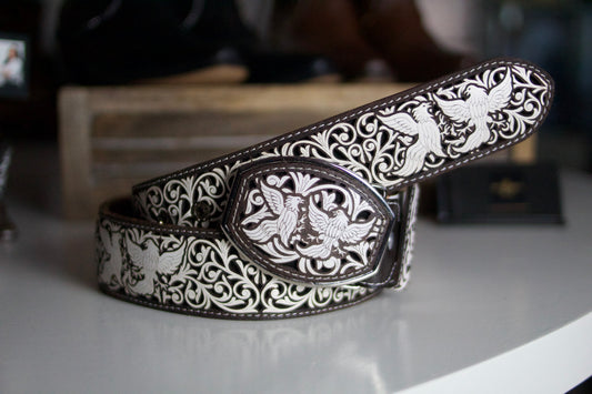 "Aves del Paraíso" Embossed Leather Belt