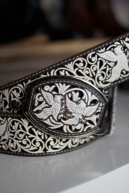 "Aves del Paraíso" Embossed Leather Belt
