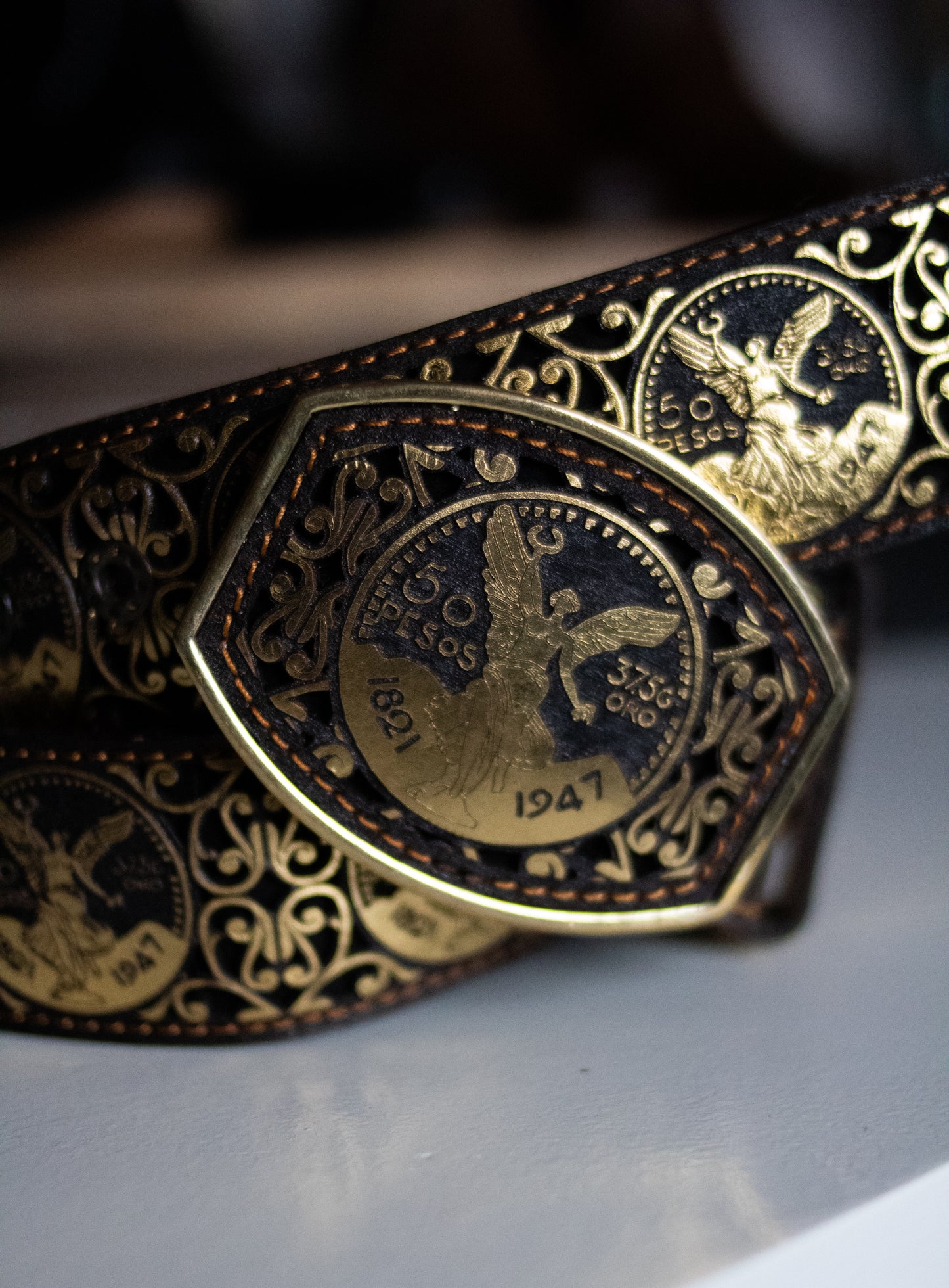 "El Centenario" Oro Embossed Leather Belt