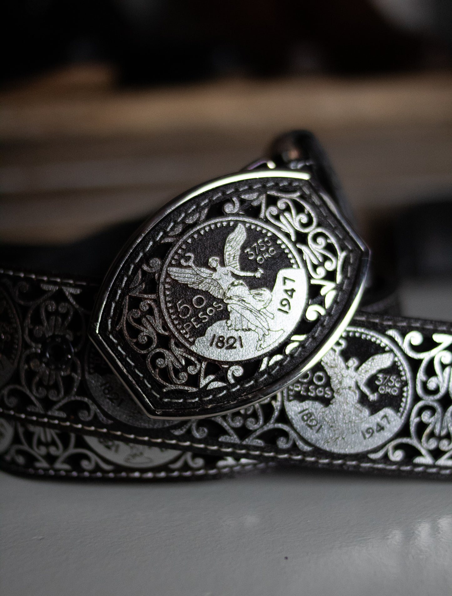 "El Centenario" Plata Embossed Leather Belt